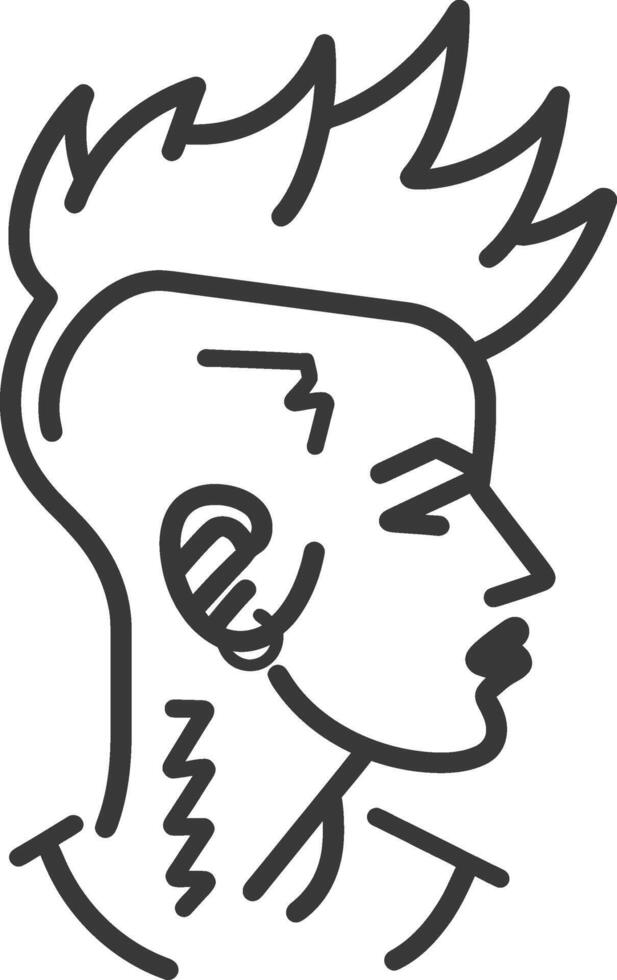 A black and white drawing of a man with a mohawk vector