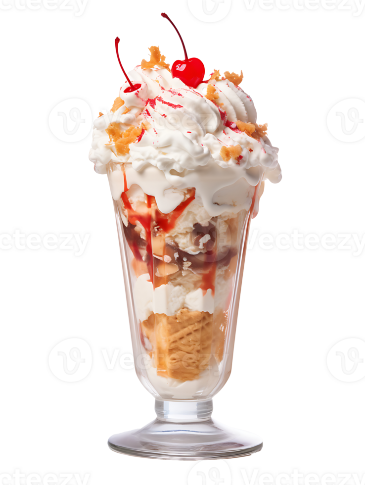 A sundae with whipped cream and cherries png