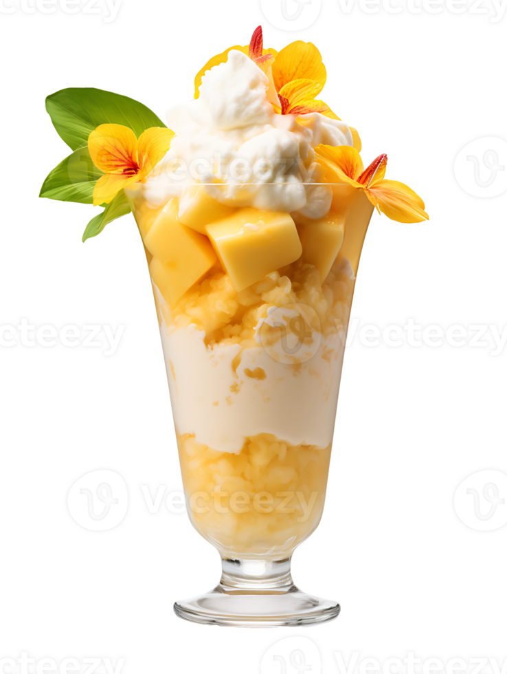 A dessert in a glass with a flower on top png