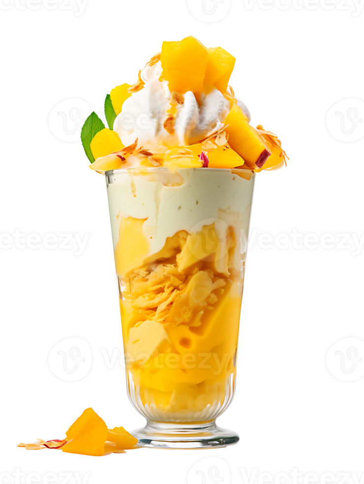 A dessert with mangoes and whipped cream png