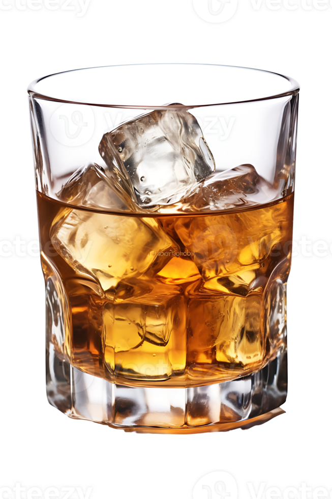 A glass of whiskey with ice cubes png