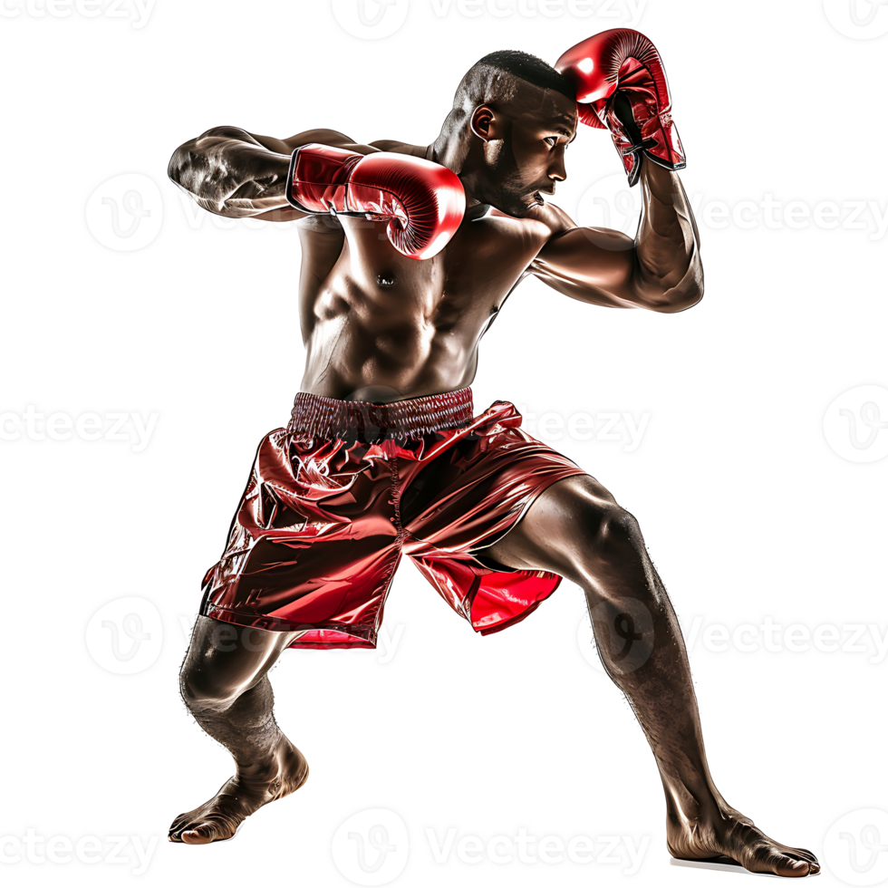 A man in red boxing shorts and red gloves png
