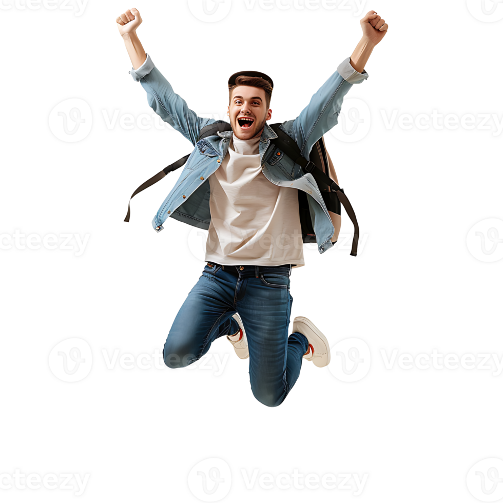 A man is jumping in the air with his arms up png
