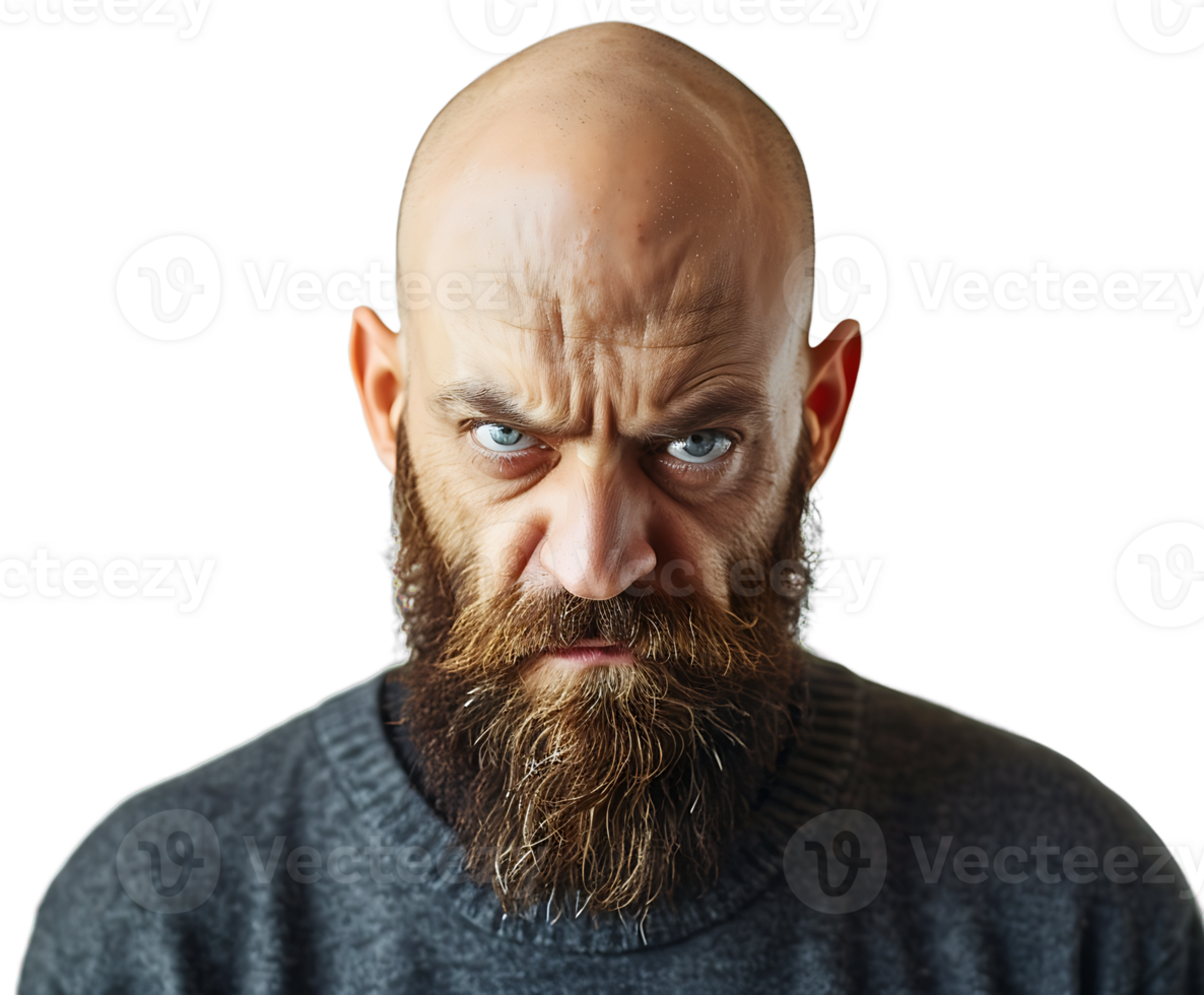 A bald man with a beard and a serious expression png