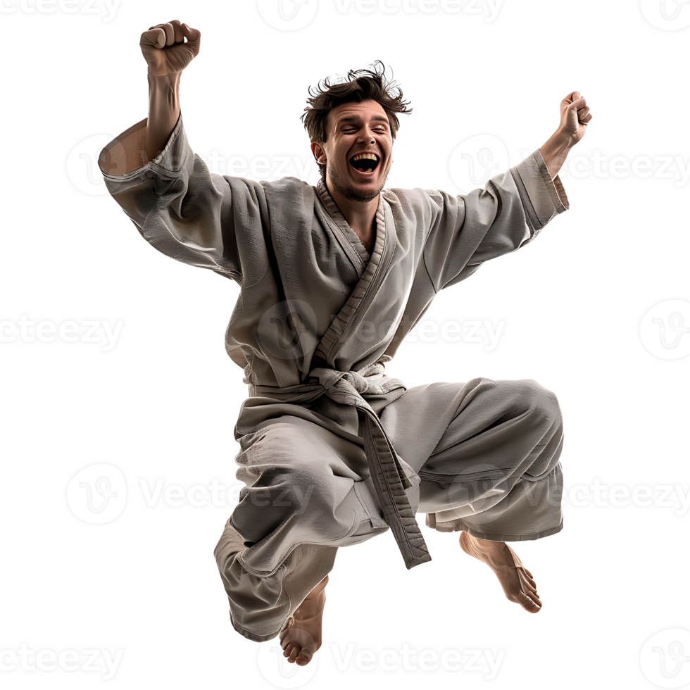 A man in a kimono is jumping png