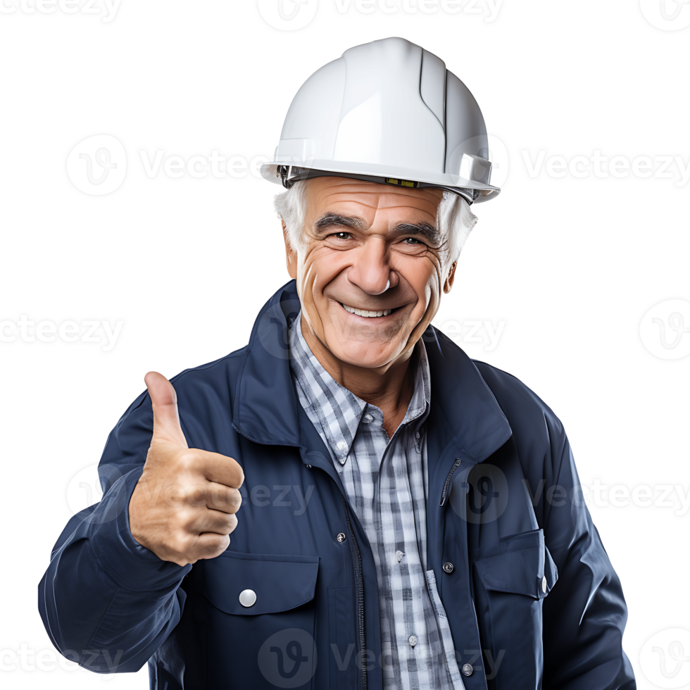 An older man in a hard hat giving the thumbs up png