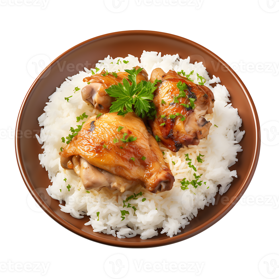 A plate of chicken and rice with parsley png