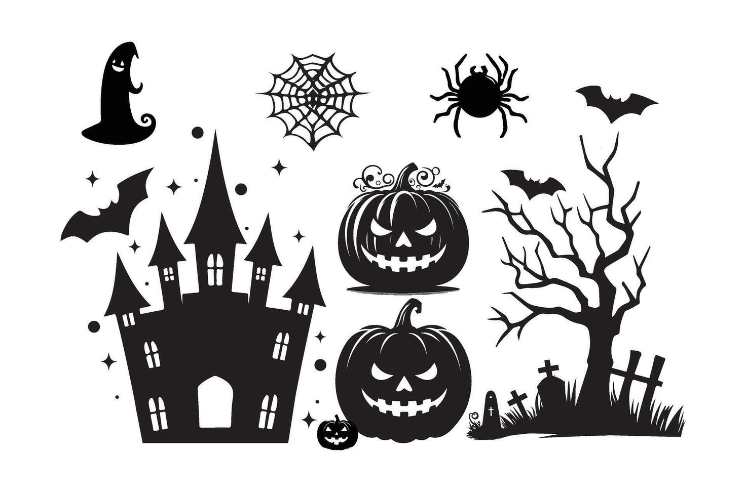 Halloween House, scary tree , bats and pumpkin vector
