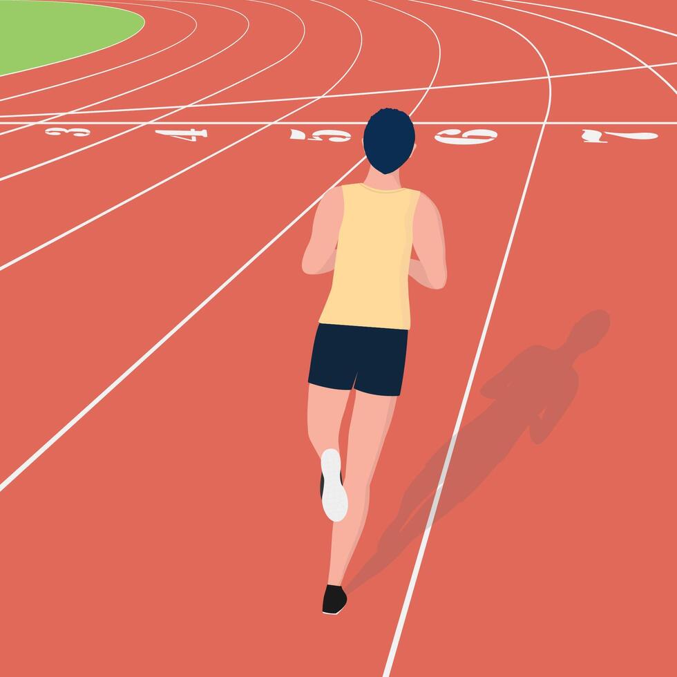 A man running on a track. Rear view of running track vector