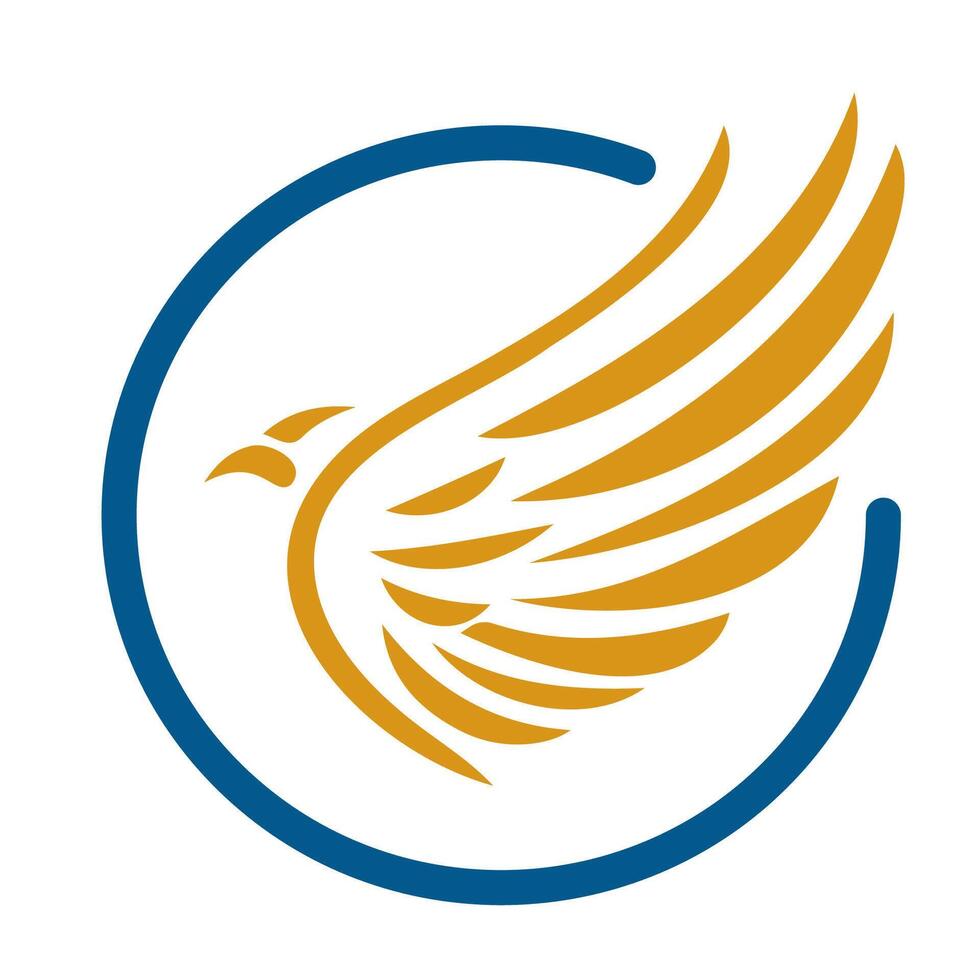 Stylized golden bird wing logo design featuring a circular outline, suitable for branding and creative projects vector