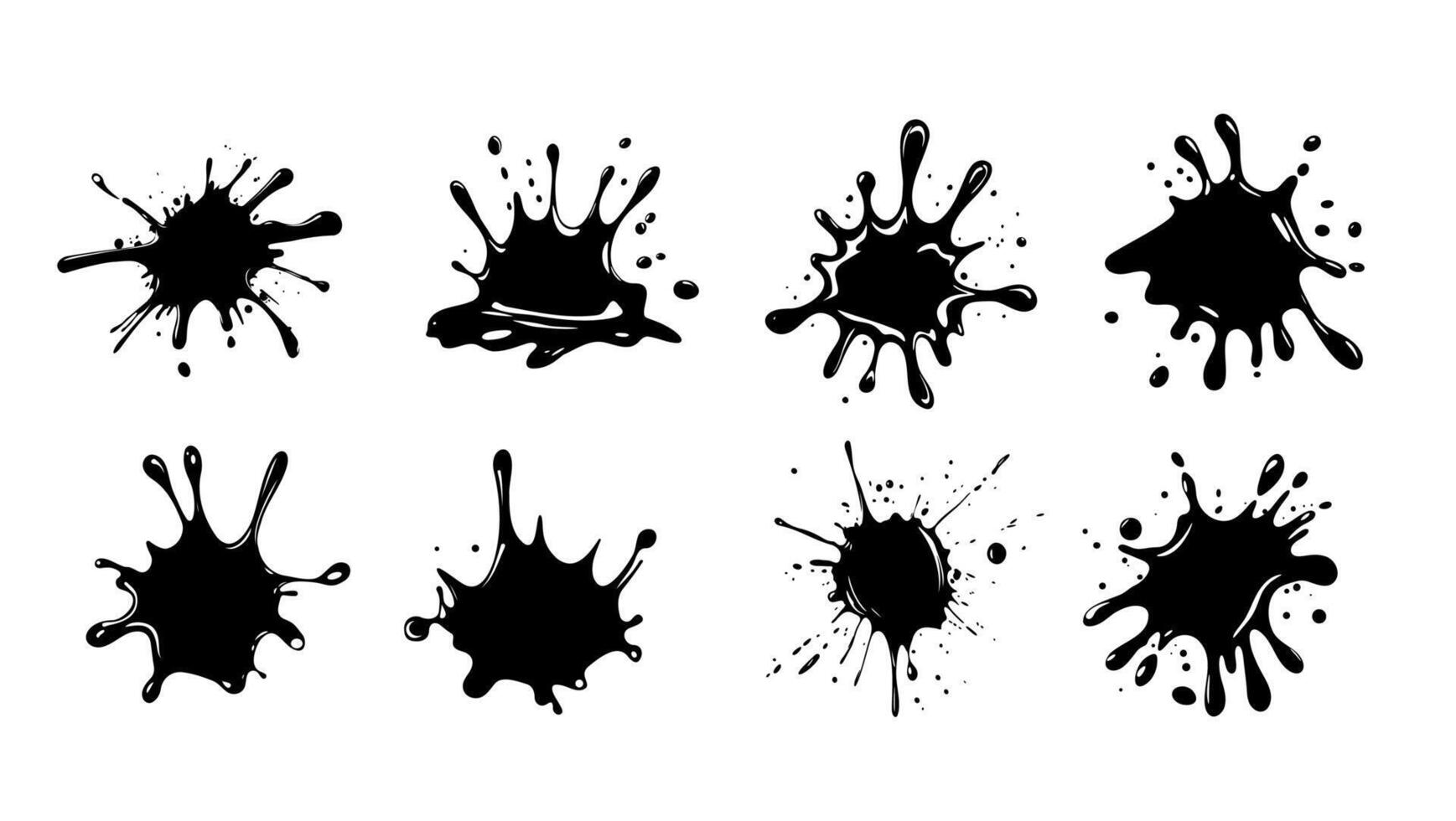 Dynamic black ink splash isolated collection set vector