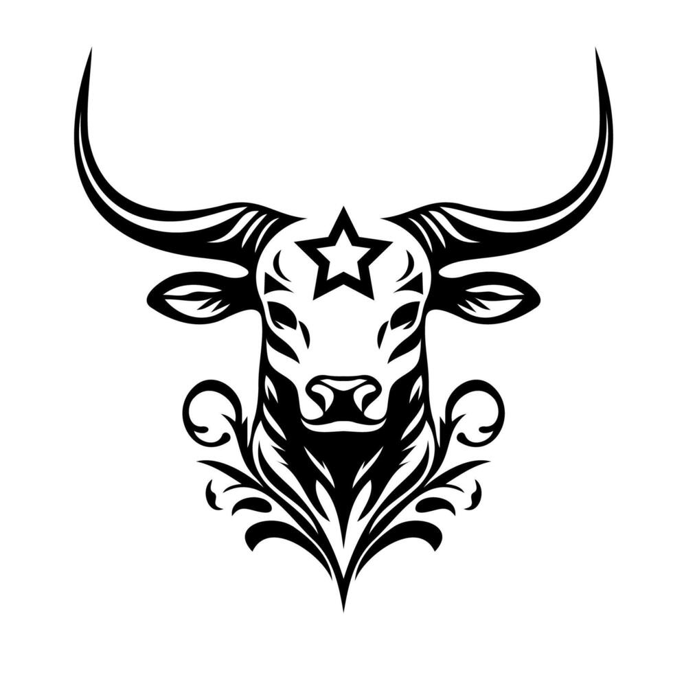 Stylized depiction of a bull's head with horns. vector