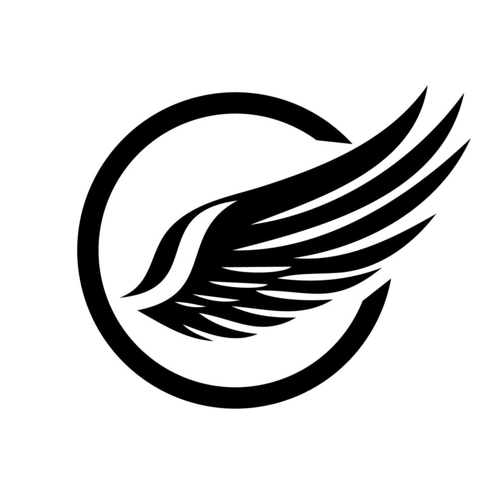 Stylized wing logo featuring a circular design with flowing lines, representing freedom and movement vector
