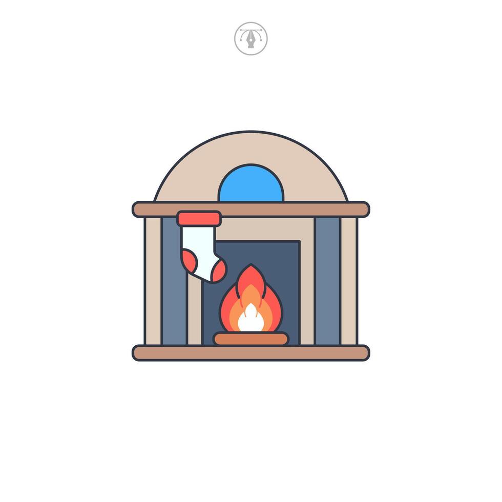 Fireplace with stockings Christmas icon symbol illustration isolated on white background vector