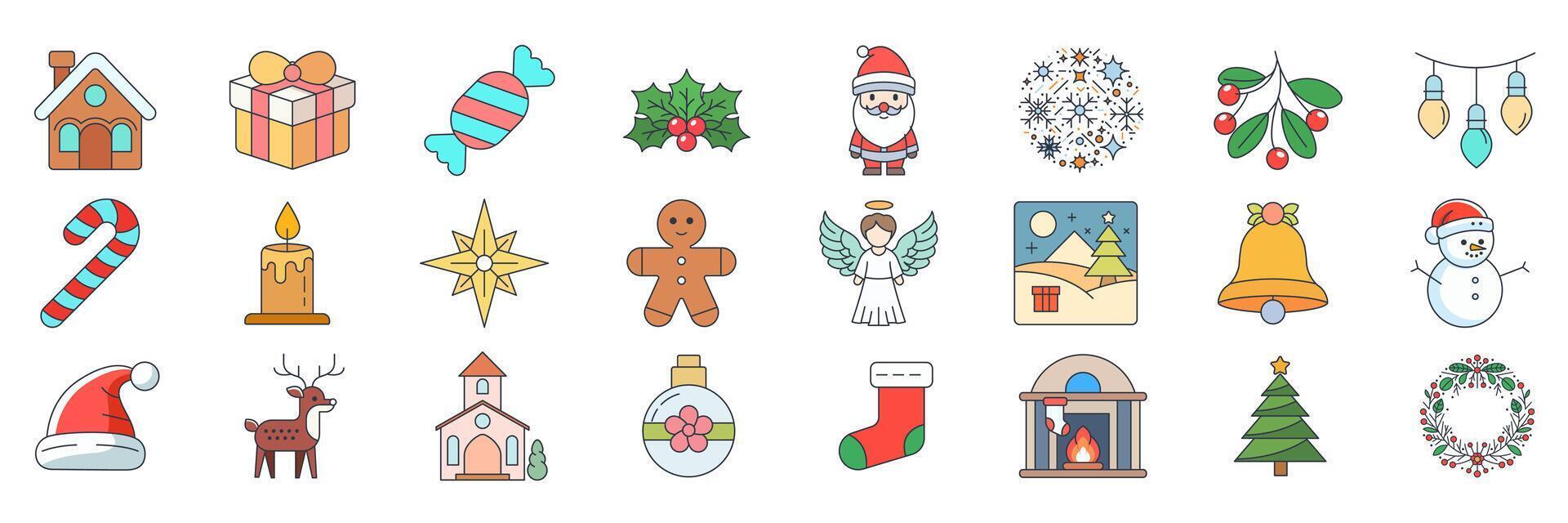 Christmas icons set, Included icons as Angel, santa claus, Christmas tree, Church and more symbols collection, logo isolated illustration vector