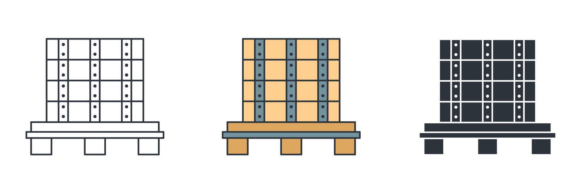 shipping freight cardboard delivery box or packaging on wooden rack icon symbol illustration isolated on white background vector