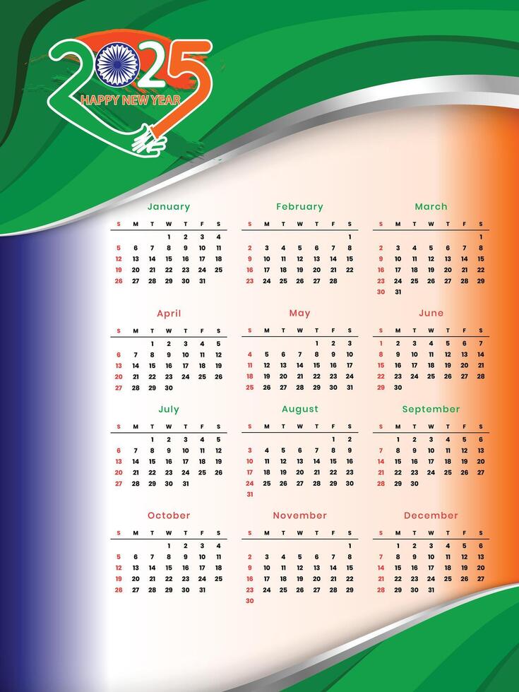 2025 Calendar with Indian Template vector