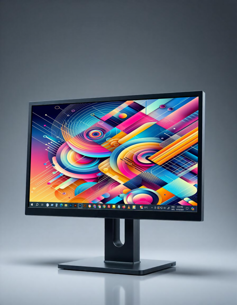 A monitor with a colorful design on it psd