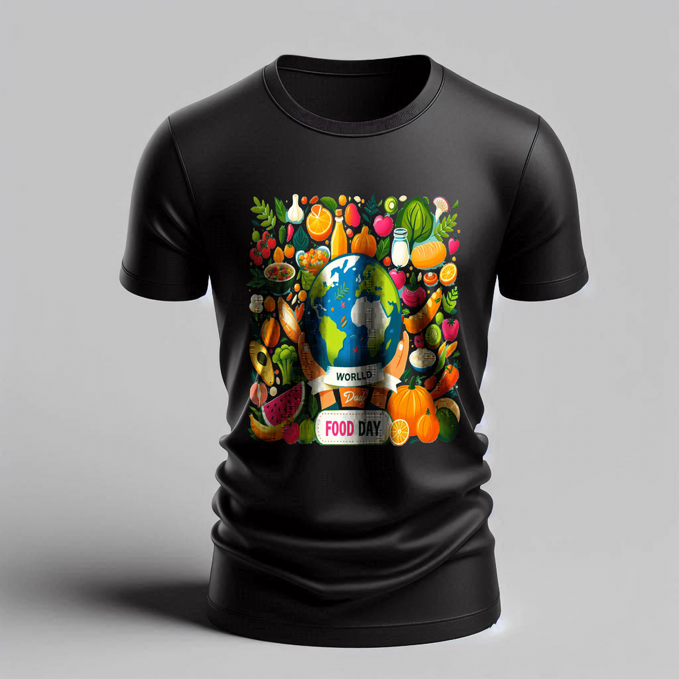 A t - shirt with an image of the earth surrounded by fruits and vegetables psd