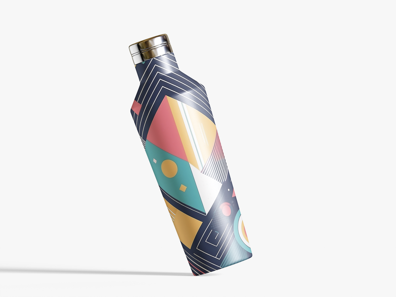 Water bottle mockup. Steel metal thermo flask, mockup. Reusable stainless steel sport bottle, isolated on white psd