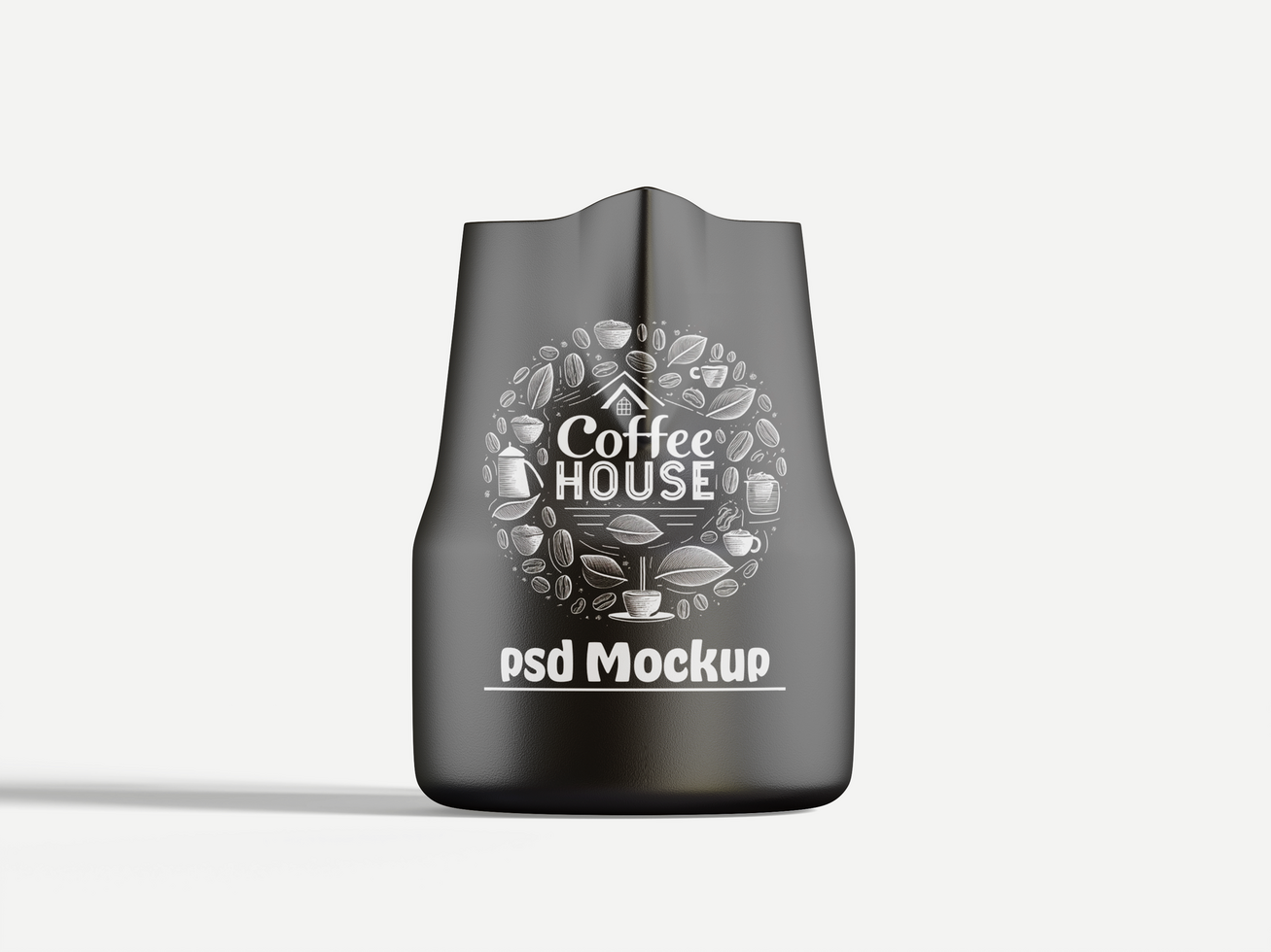 Stainless steel mug and metal flask, thermo bottle mockup. psd