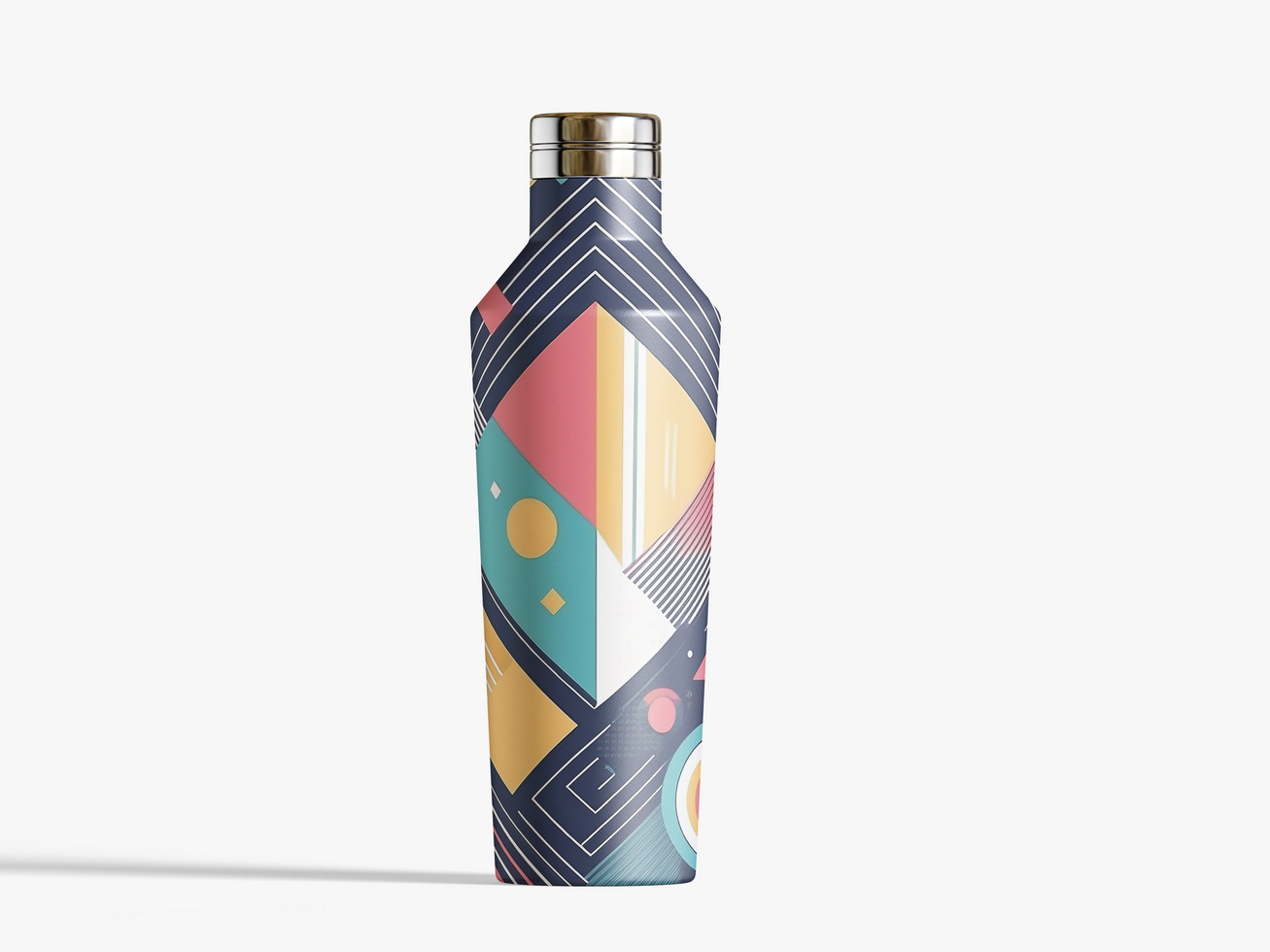 Silver and Empty Glossy Metal Reusable Water Bottle mockup psd