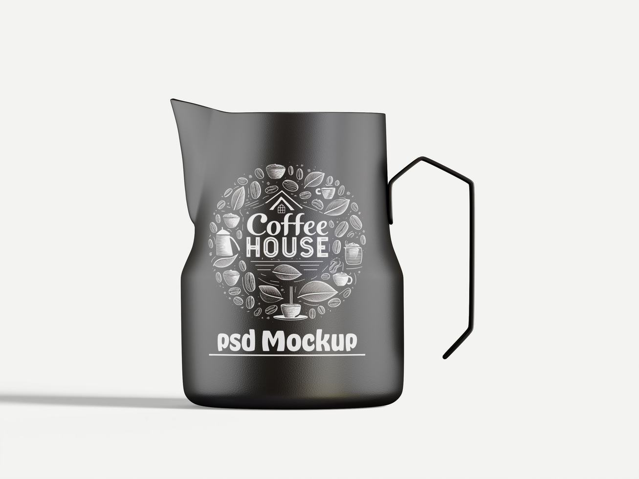 Coffee kettle, steel. Texture, shagreen, narrow nose, oriental. Black and white psd