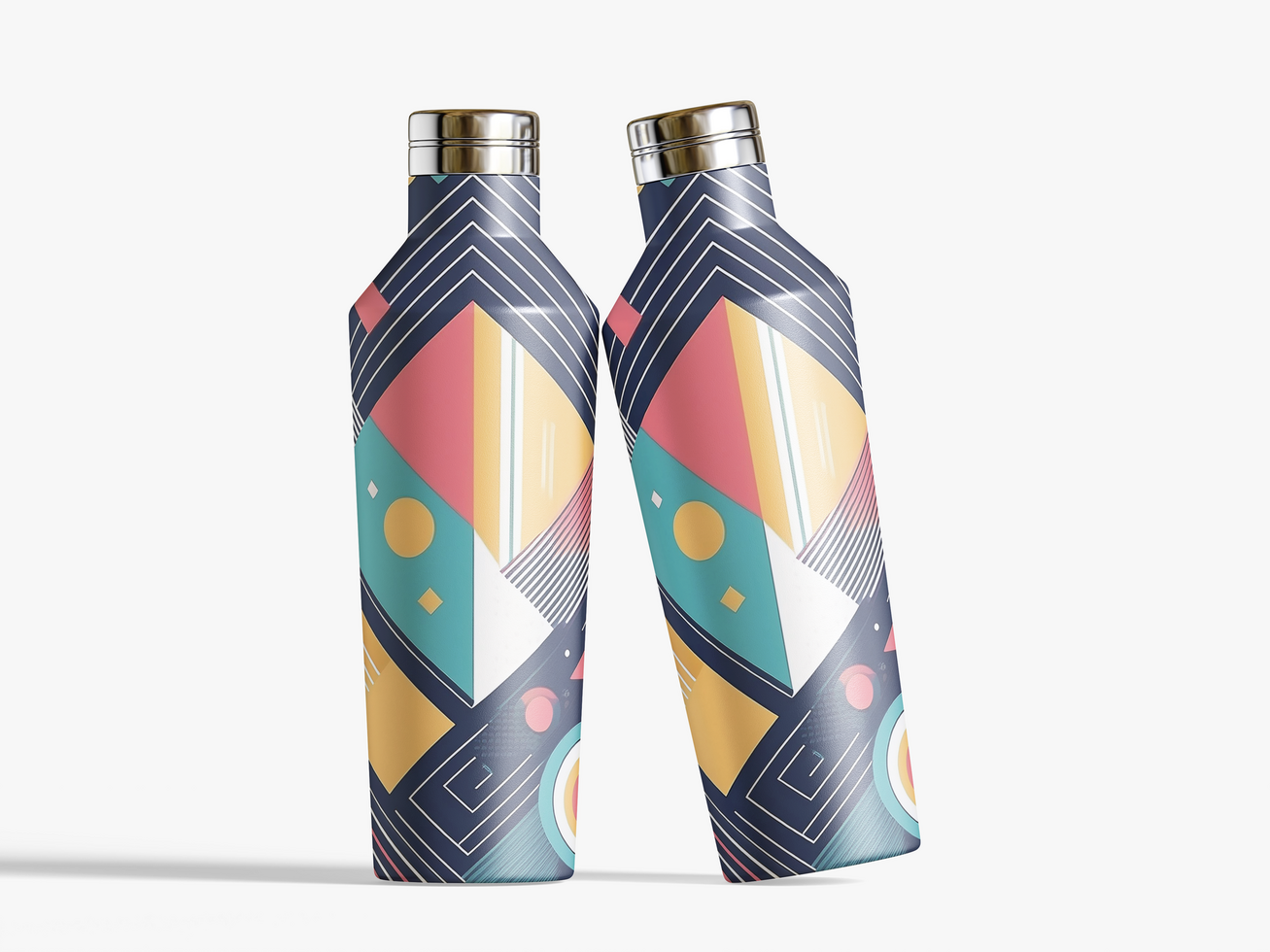 Water bottle mockup. Steel metal thermo flask, mockup. Reusable stainless steel sport bottle, isolated on white. psd