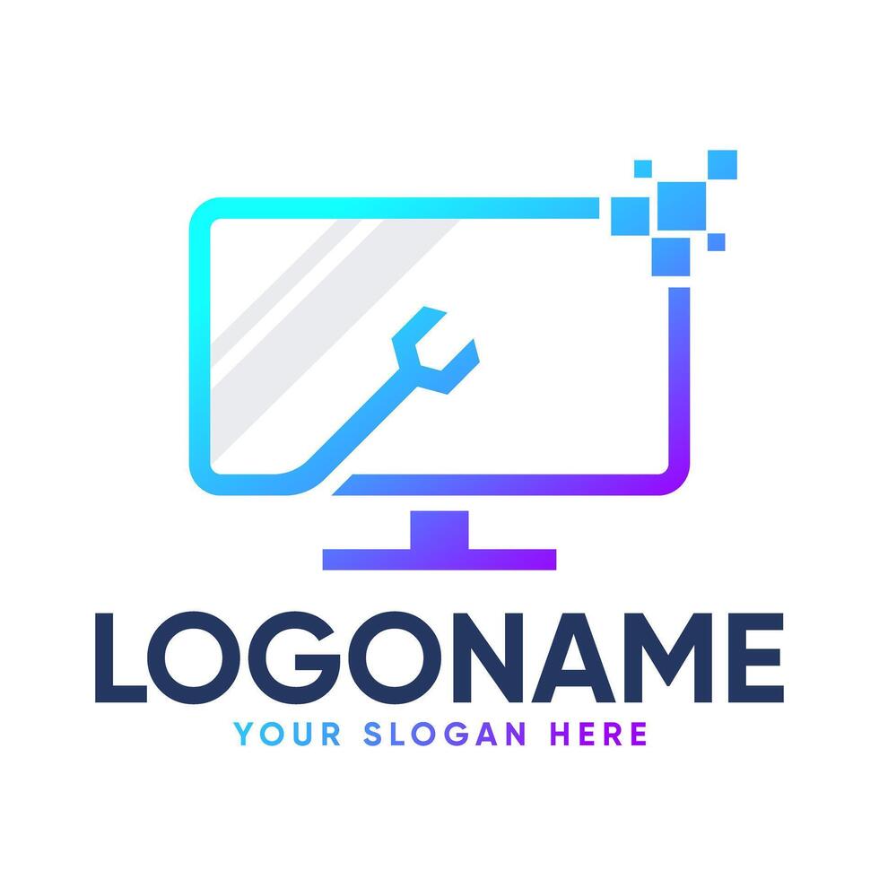 Computer Screen Repair Premium Logo Design vector