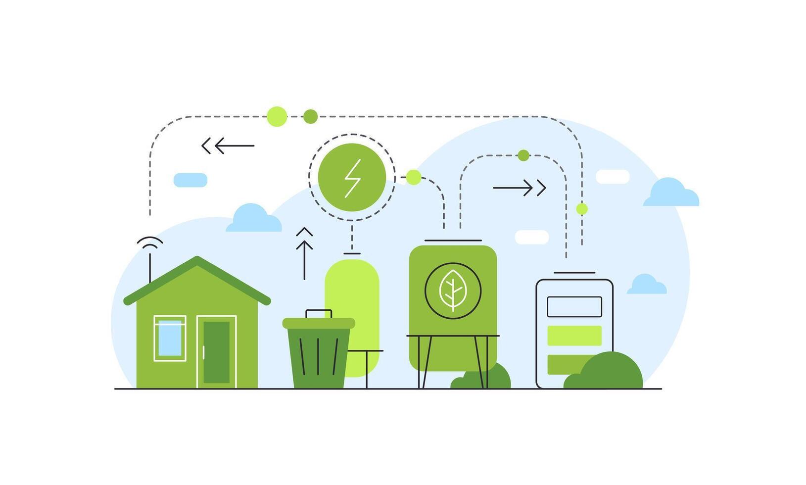 Smart household and neutral living,Electricity production scheme. Abstract infographic concept,Waste conterted into energy vector