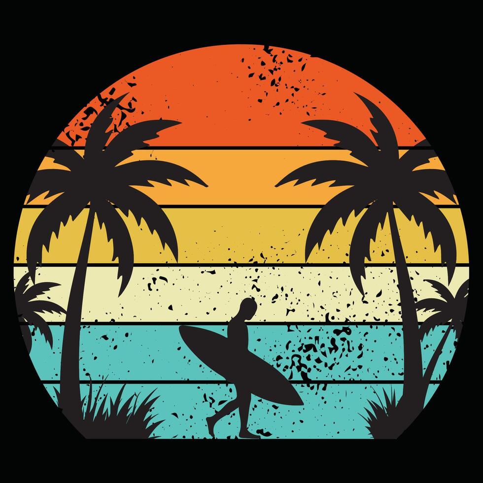 Retro Vintage Surfing Surf Style Palm Tree For Surfers t shirt design vector