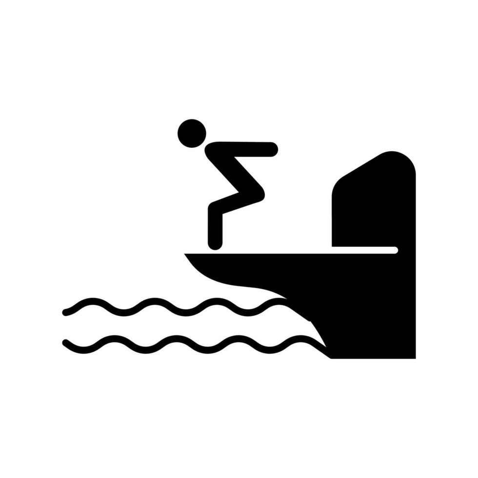 A black and white illustration of a man jumping off a cliff vector