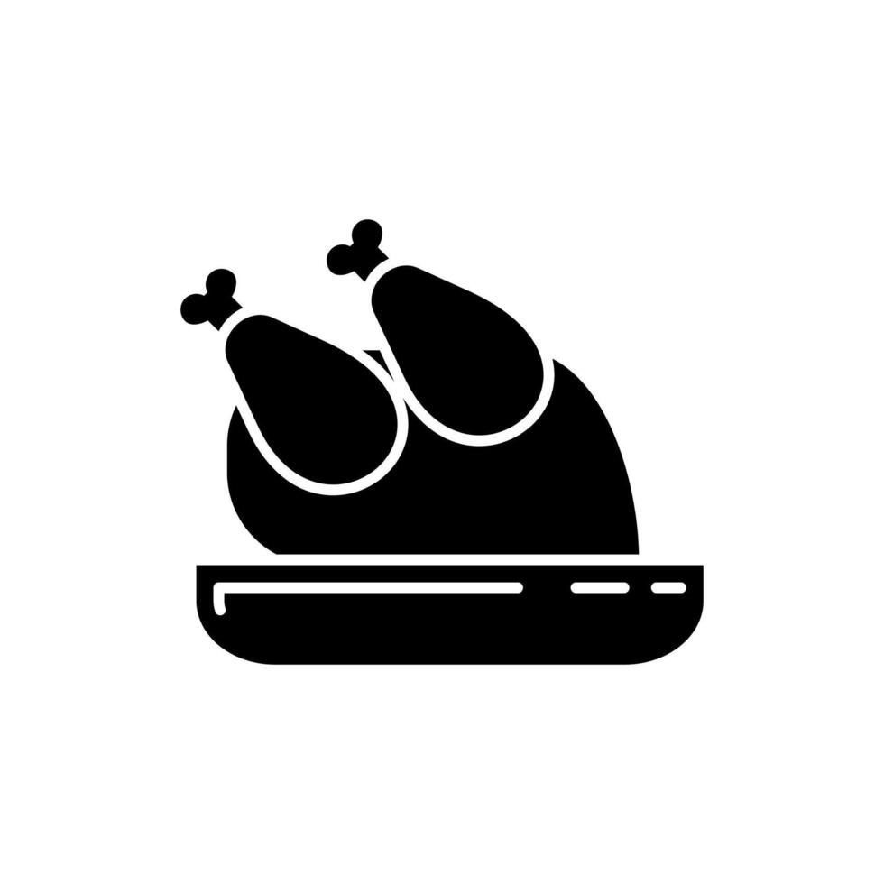A black and white illustration of a chicken on a plate vector
