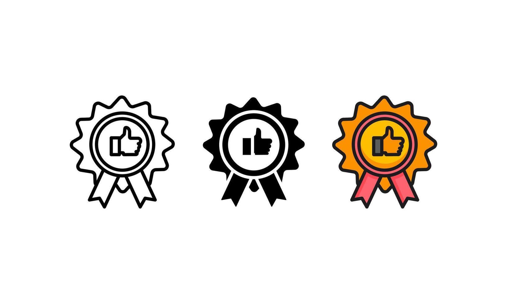 Three different colored badges with thumbs up and thumbs down vector
