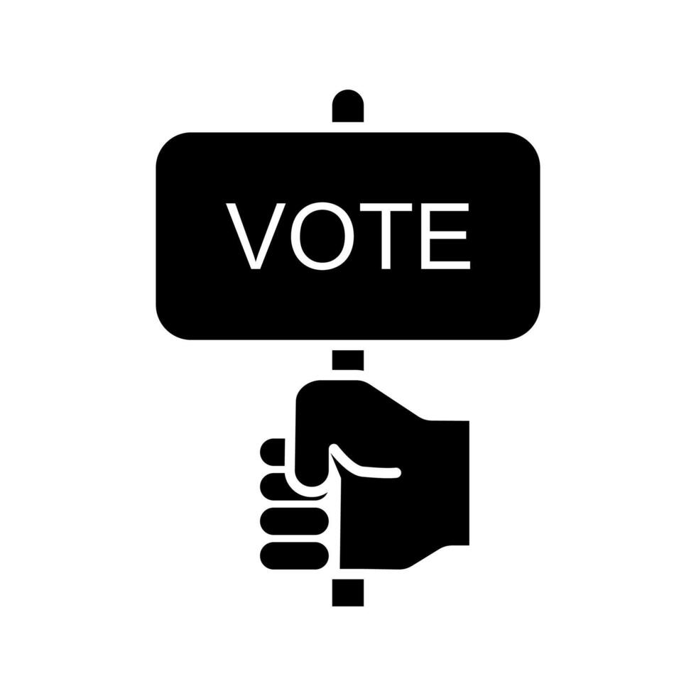 A black and white hand holding a vote sign vector