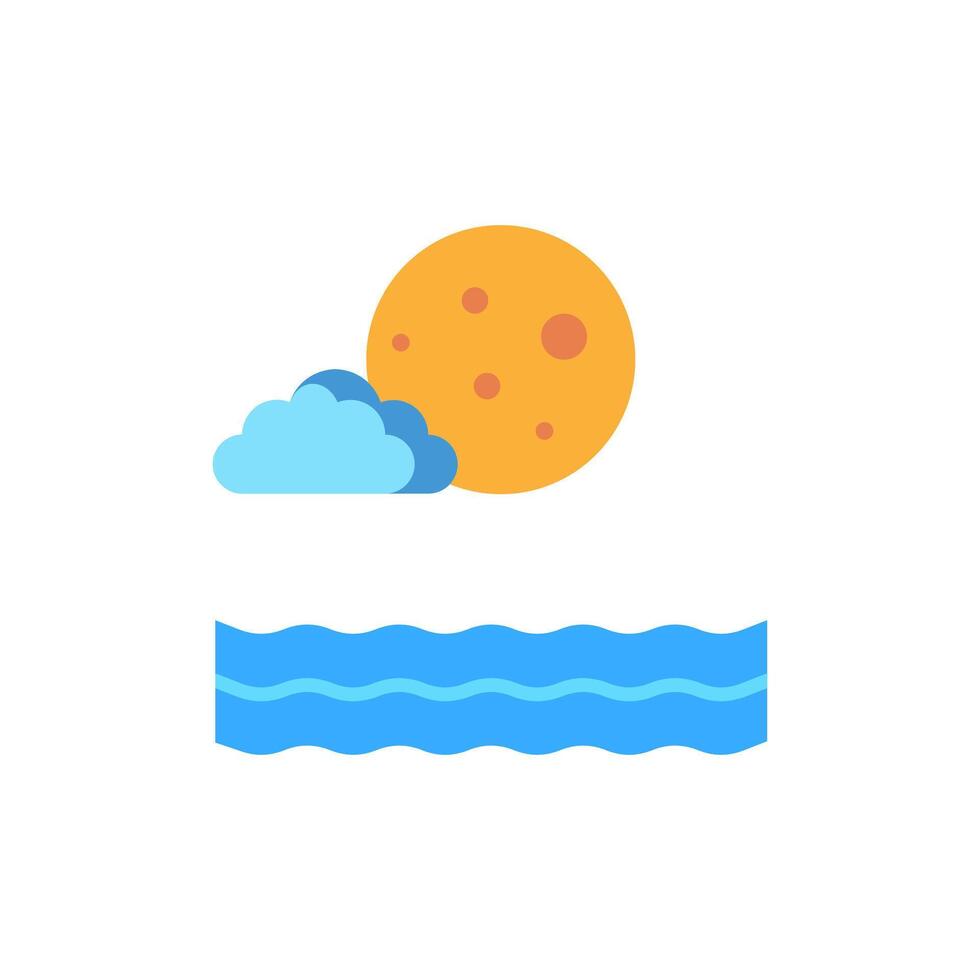 A flat icon of the sun and clouds over the ocean vector