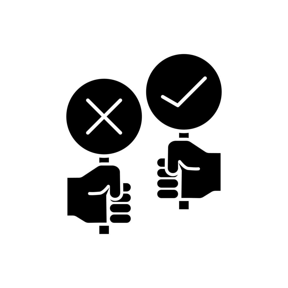 Two hands holding up two thumbs with crossed check marks vector