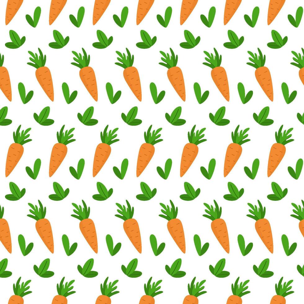 Seamless carrot and leaves pattern. Vegetable vegetarian background. vector