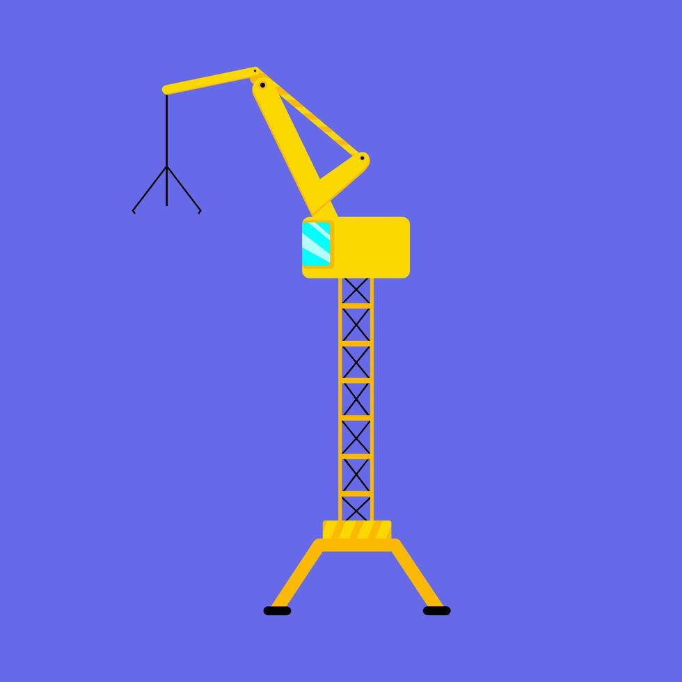 Cute Yellow and Orange Tower Crane with Rounded Edges in Flat Style vector