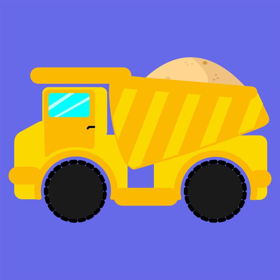 Cute Yellow and Orange Dump Truck with Rounded Edges in Flat Style vector