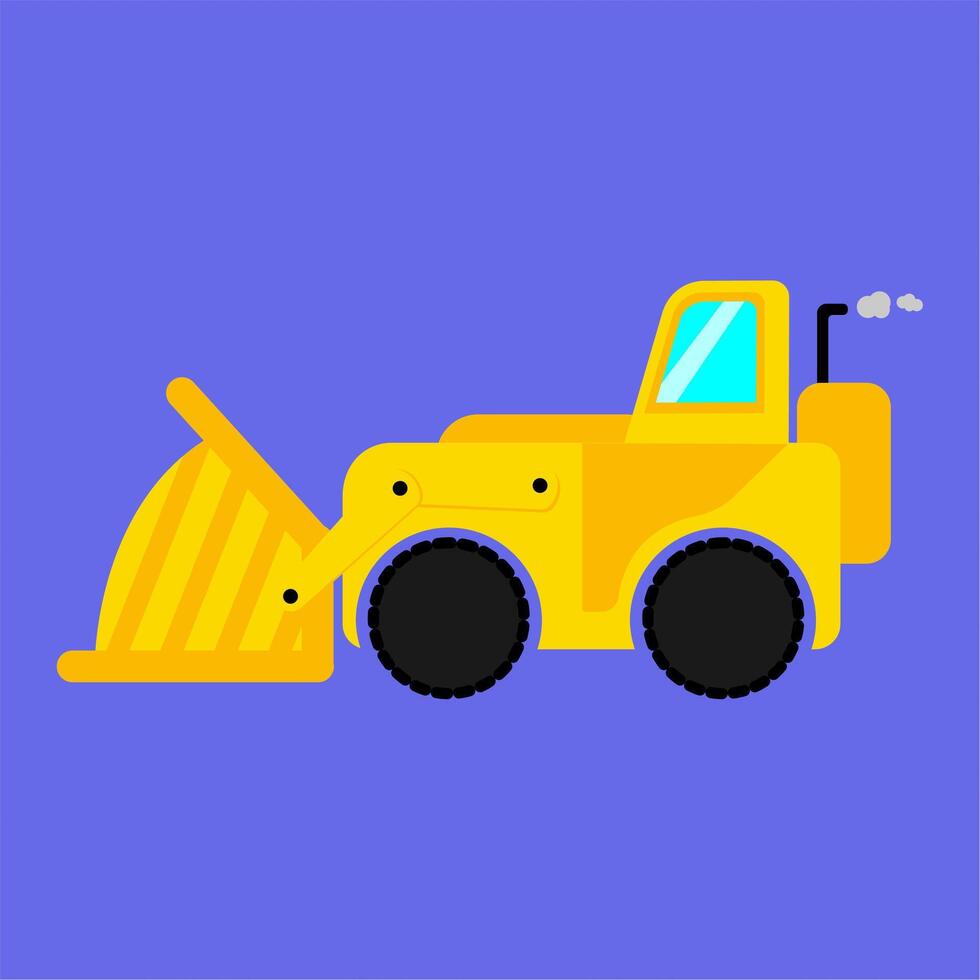 Cute Yellow and Orange Excavator Truck with Rounded Edges in Flat Style vector