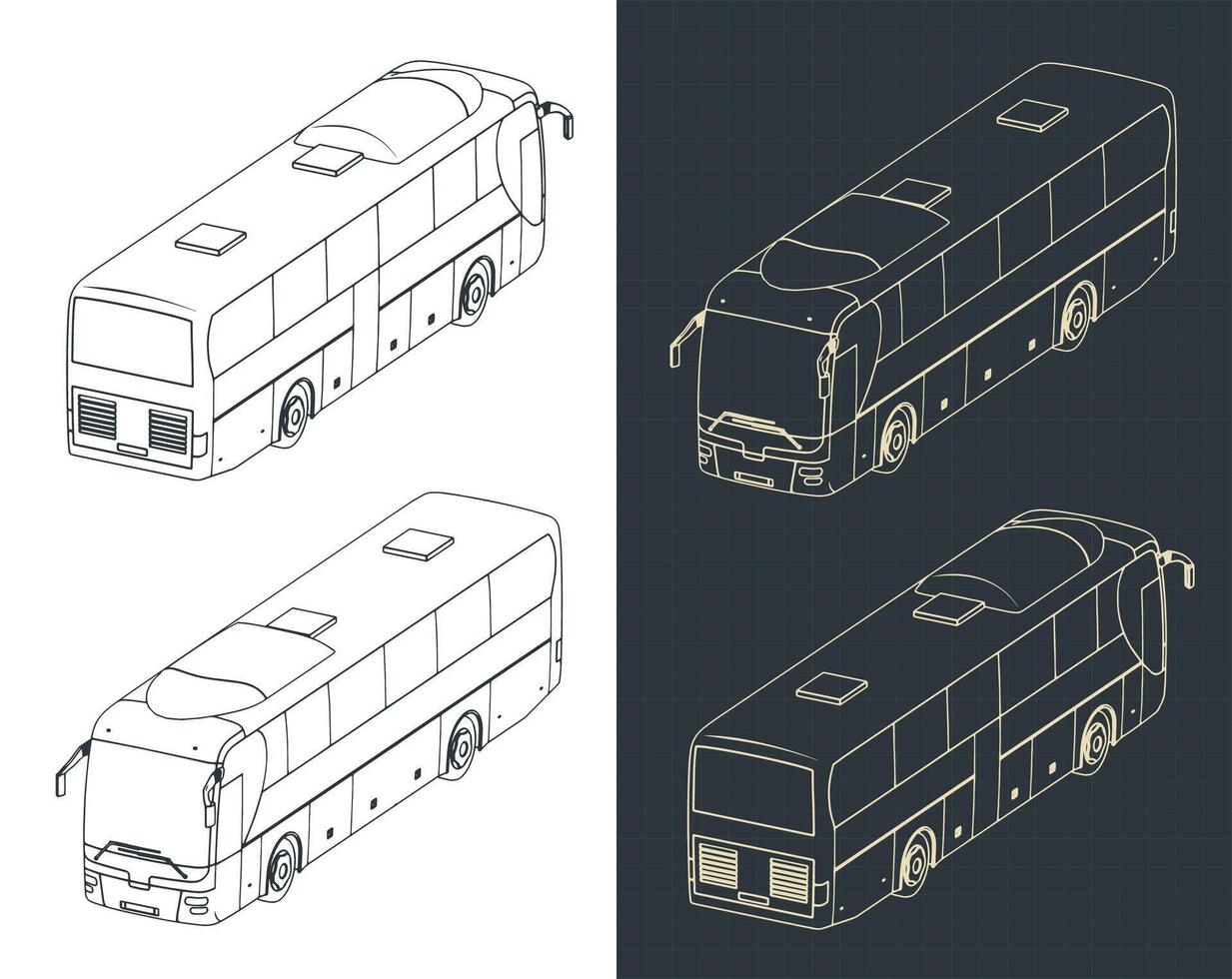 Tourist bus isometric blueprints vector