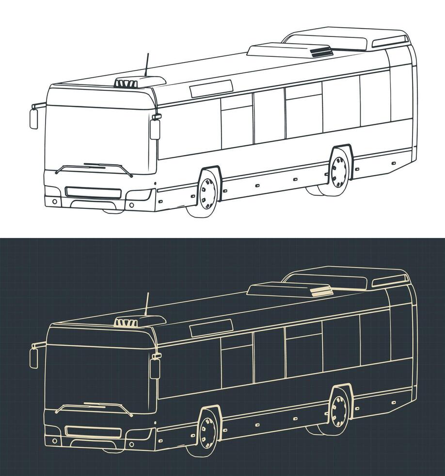 City bus isometric blueprints vector