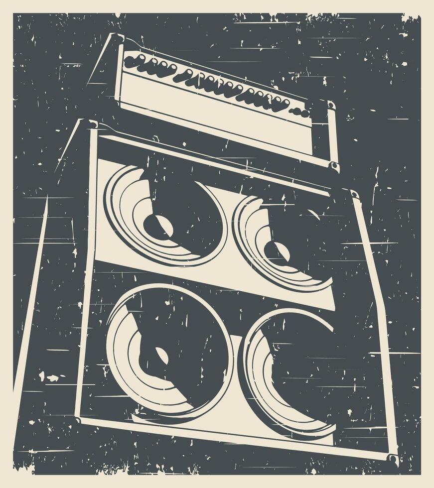 Guitar combo amplifier retro poster vector
