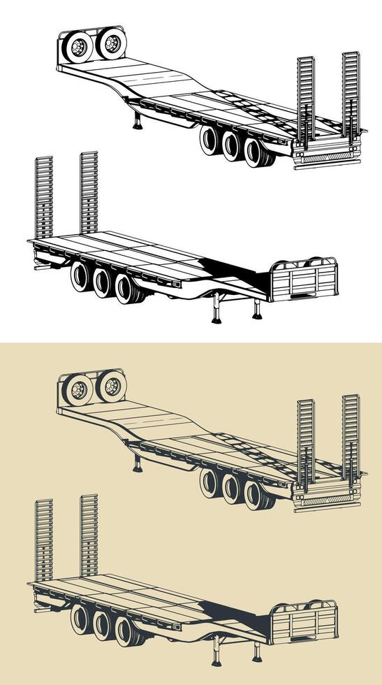 Lowbed trailer illustrations vector