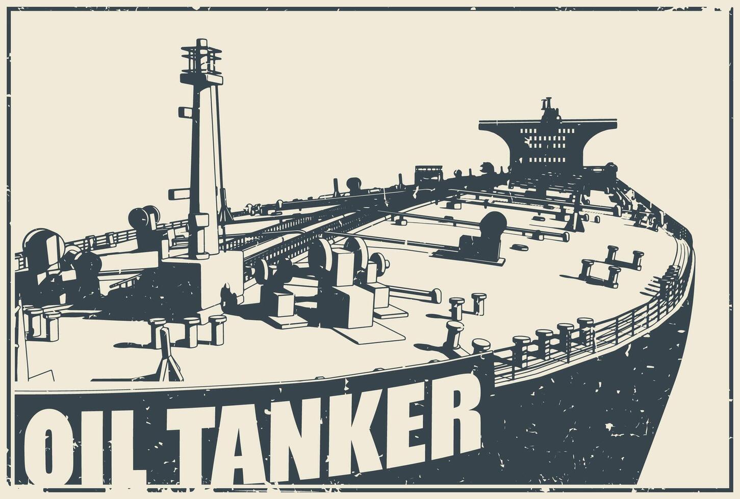 Oil tanker ship close up retro poster vector
