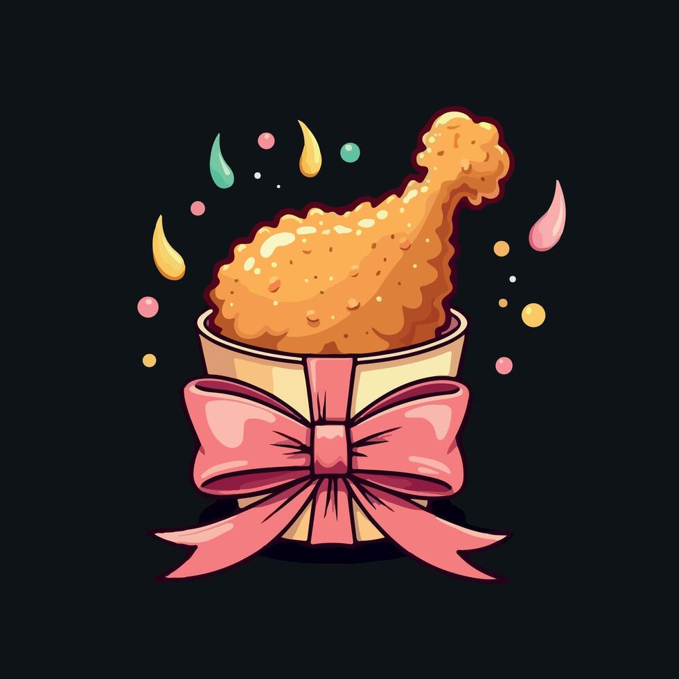 a drawing of a chicken with a bow and a bow. vector