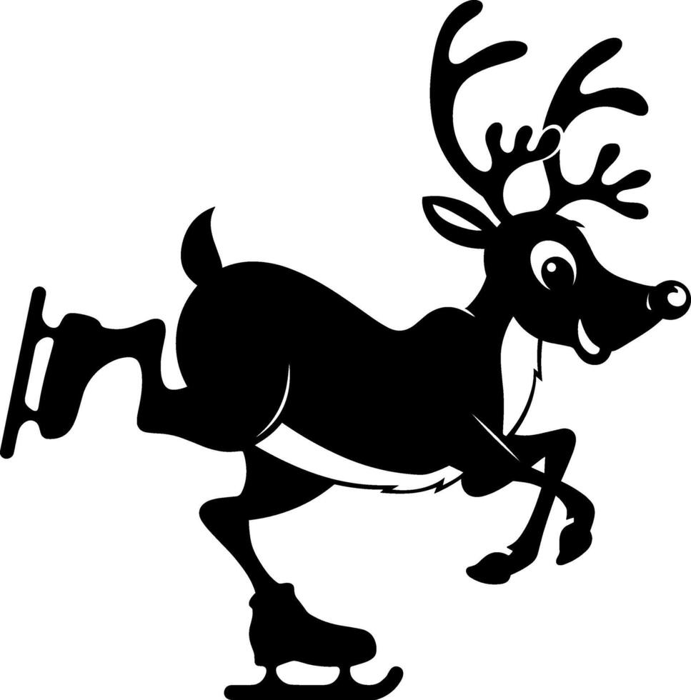 A black and white illustration of a reindeer on ice vector