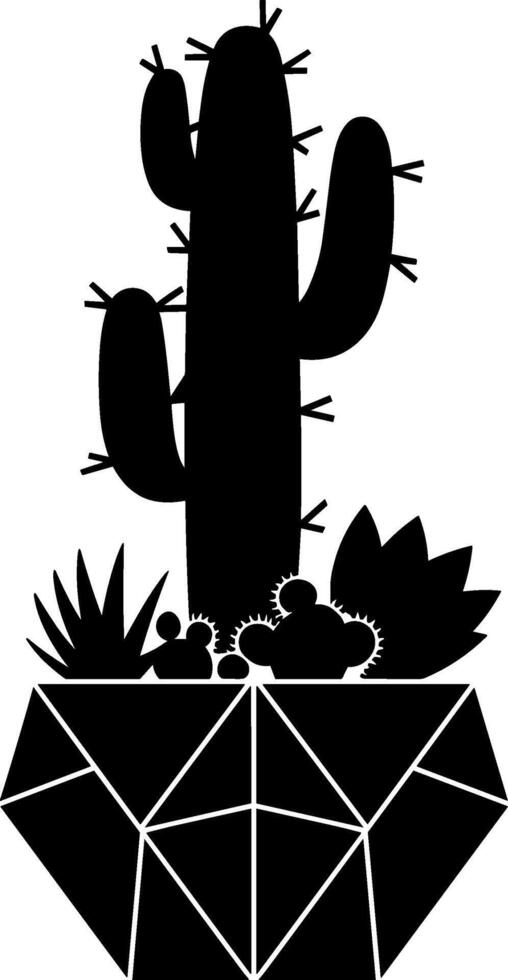 A black and white silhouette of a cactus plant vector