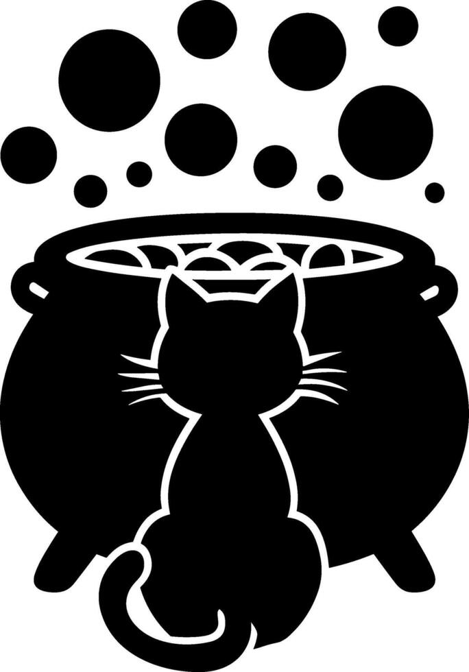 A black and white cat sitting in a pot with bubbles vector